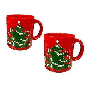 WAECHTERSBACH W. Germany RED Christmas Tree Coffee Mugs Set of 2